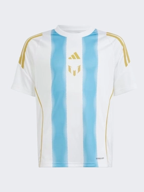 Adidas Pitch 2 Street Messi Kids Unisex Football T-Shirt White/Blue Burst