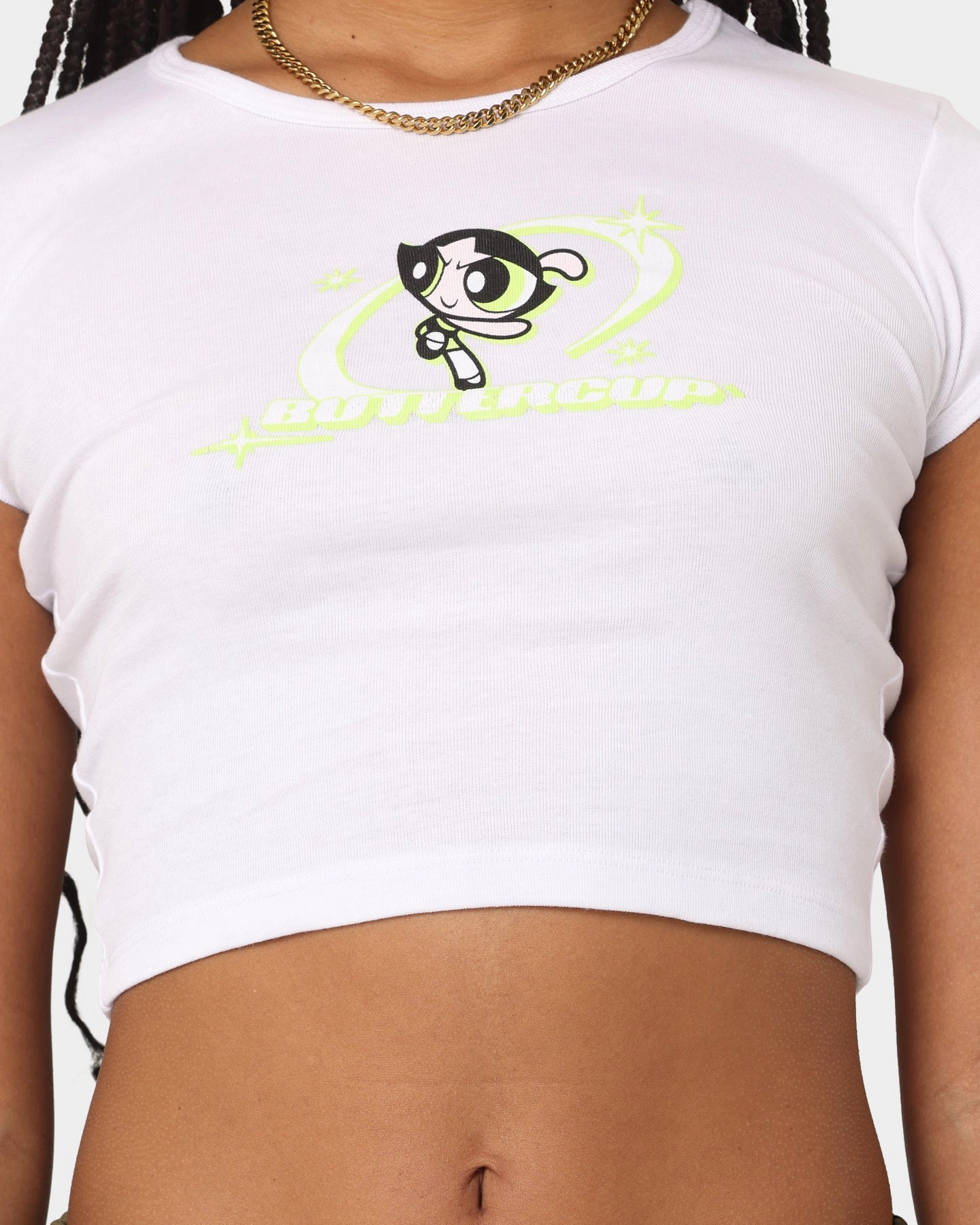 American Thrift X Powerpuff Girls Women's Buttercup Ringer T-Shirt White