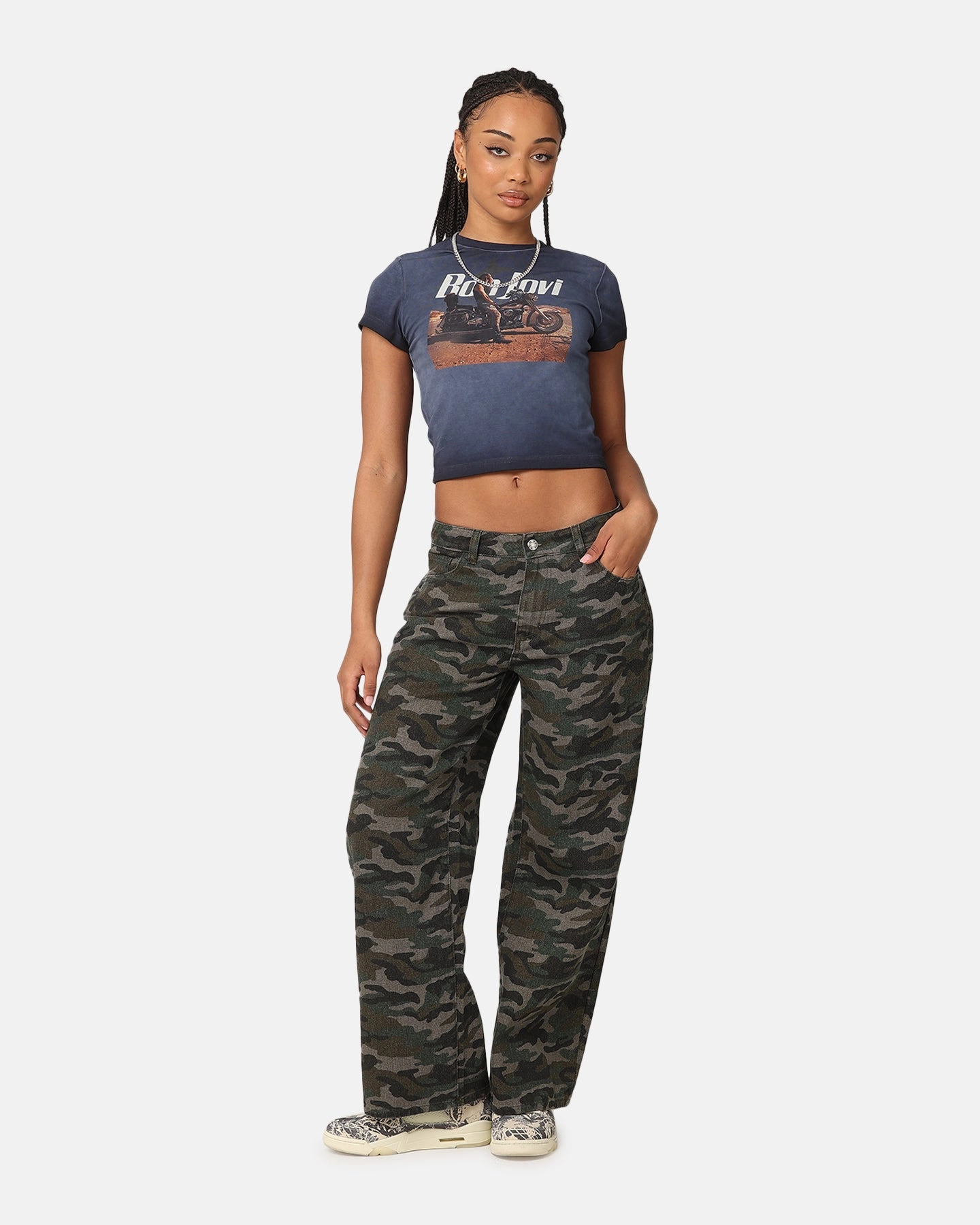 Bon Jovi Women's Dead Or Alive Sunfade Baby T-Shirt Black Wash