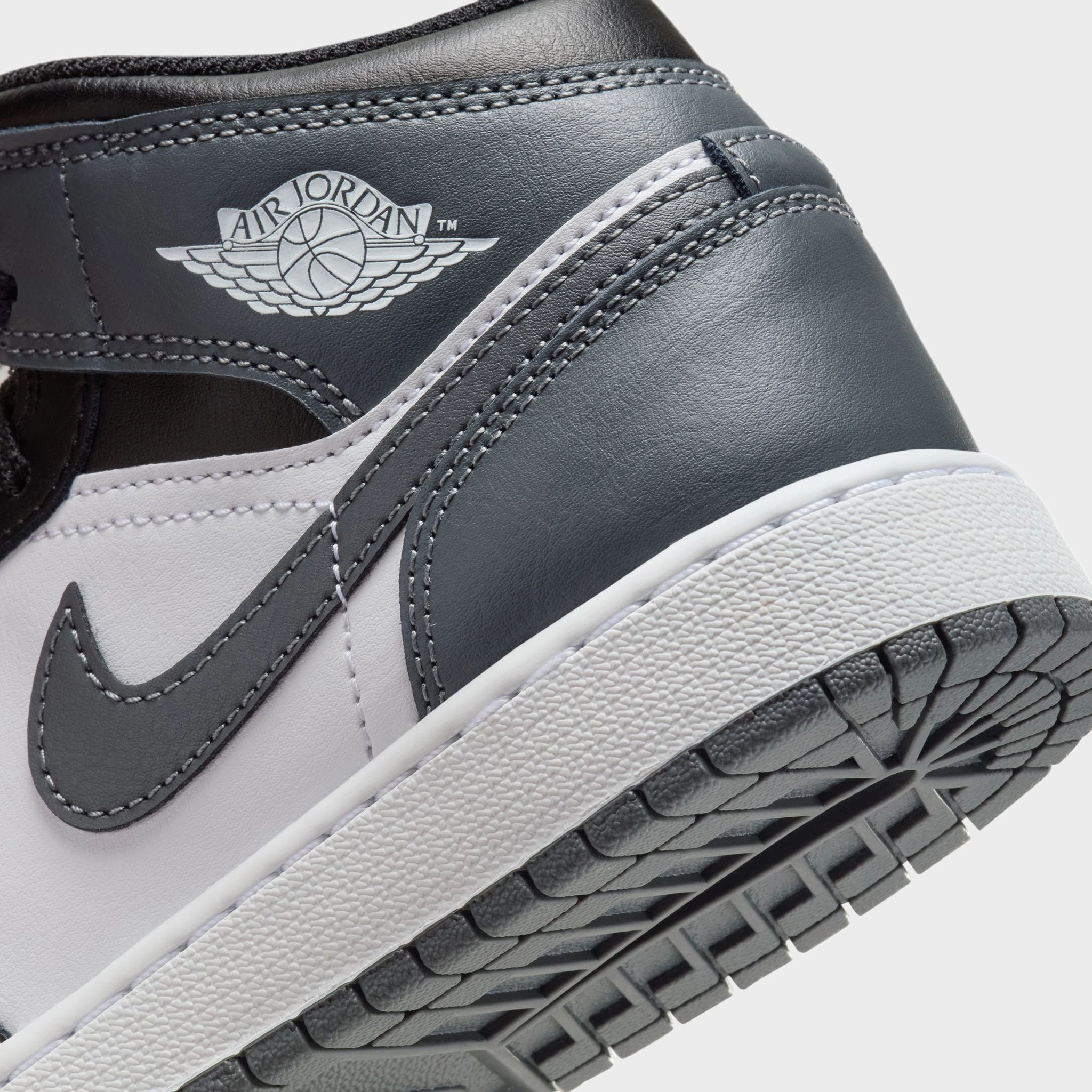 Jordan 1 Mid GS Black / Iron Grey - White