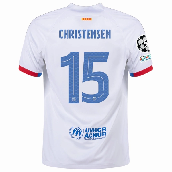 Nike Barcelona Andreas Christensen Away Jersey w/ Champions League Patches 23/24 (White/Royal Blue)