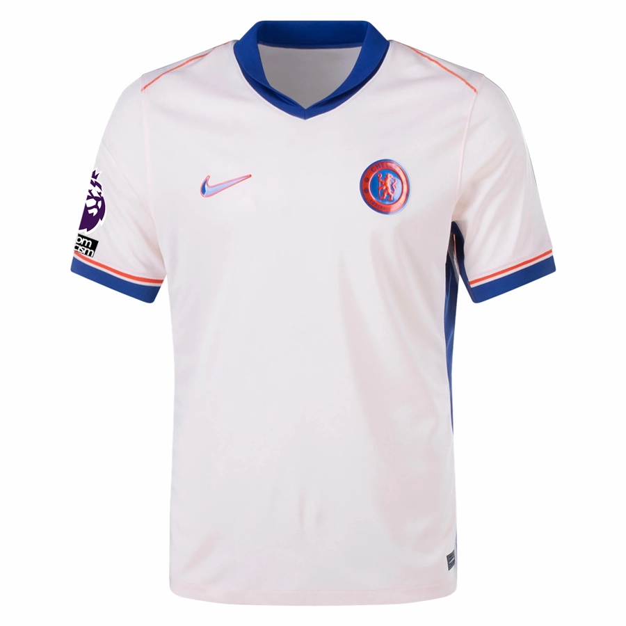 Nike Chelsea Nicolas Jackson Away Jersey w/ EPL   No Room For Racism Patches 24/25 (Guava Ice/Rush Blue)