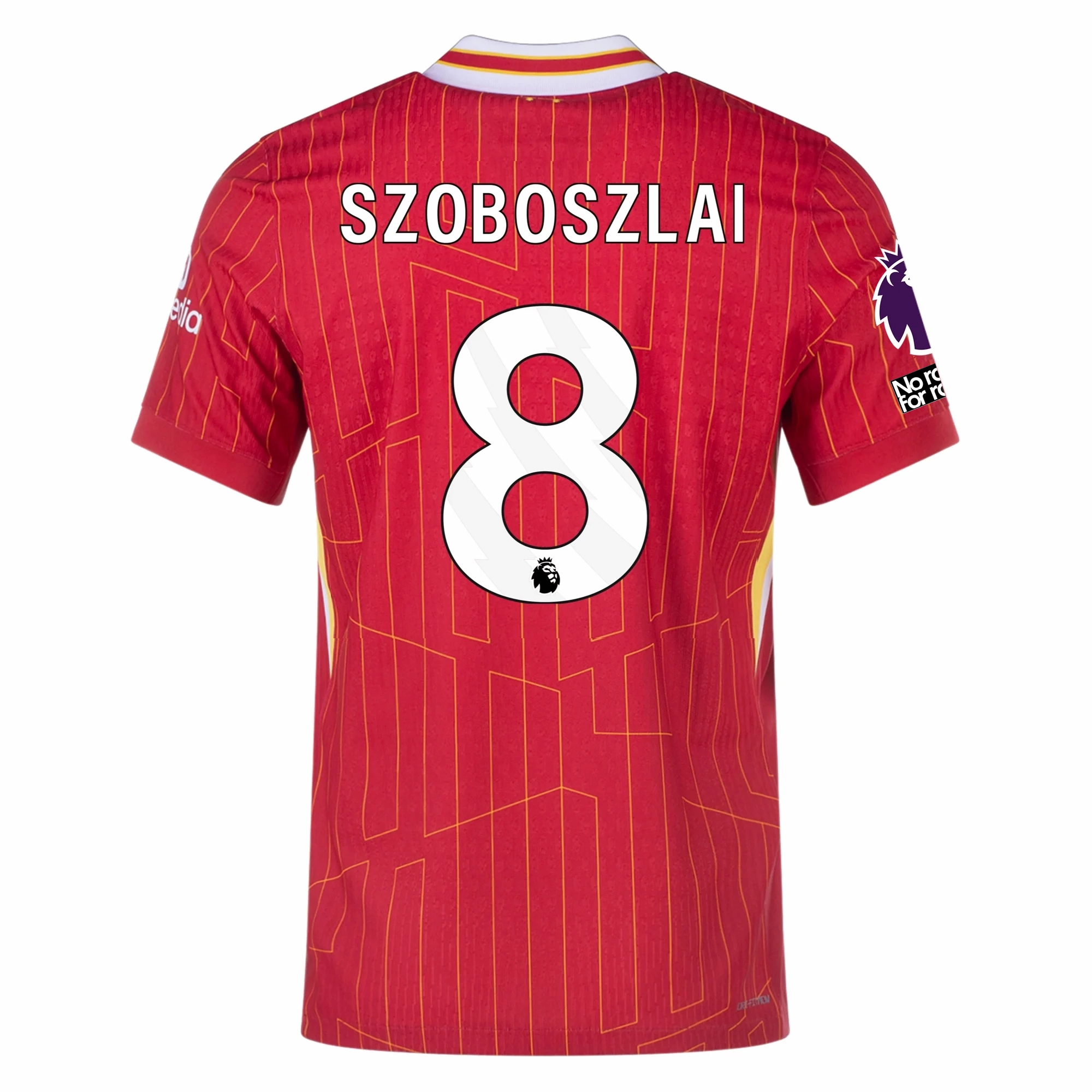 Nike Liverpool Match Authentic Dominik Szoboszlai Home Jersey w/ EPL   No Room For Racism Patches 24/25 (Gym Red/Chrome Yellow)