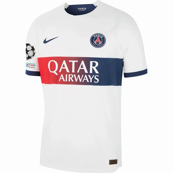 Nike Paris Saint-Germain Authentic Nuno Mendes Match Vaporknit Away Jersey w/ Champions League Patches 23/24 (White/Midnight Navy)