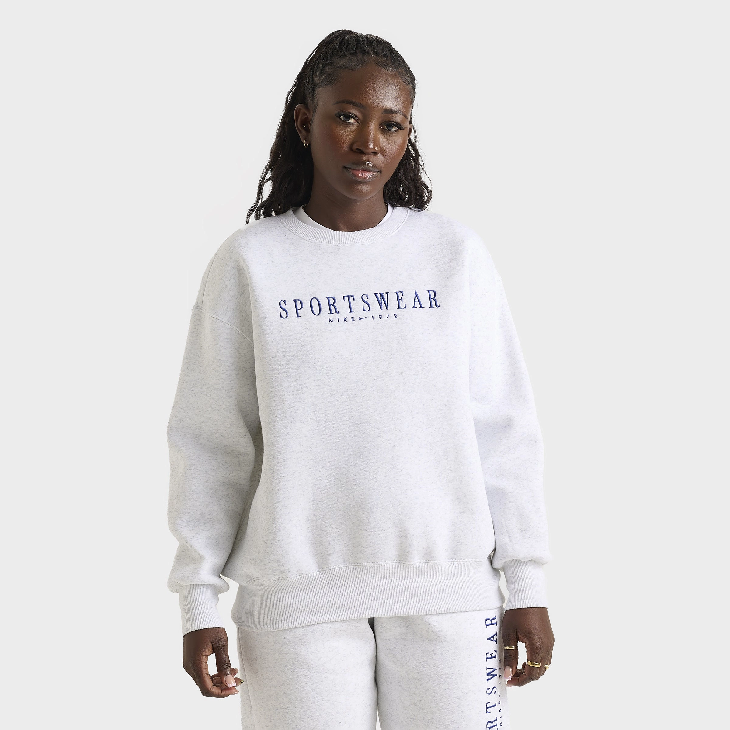 Nike Sportswear Women's Phoenix Fleece Oversized Crewneck Birch Heather / Deep Royal Blue