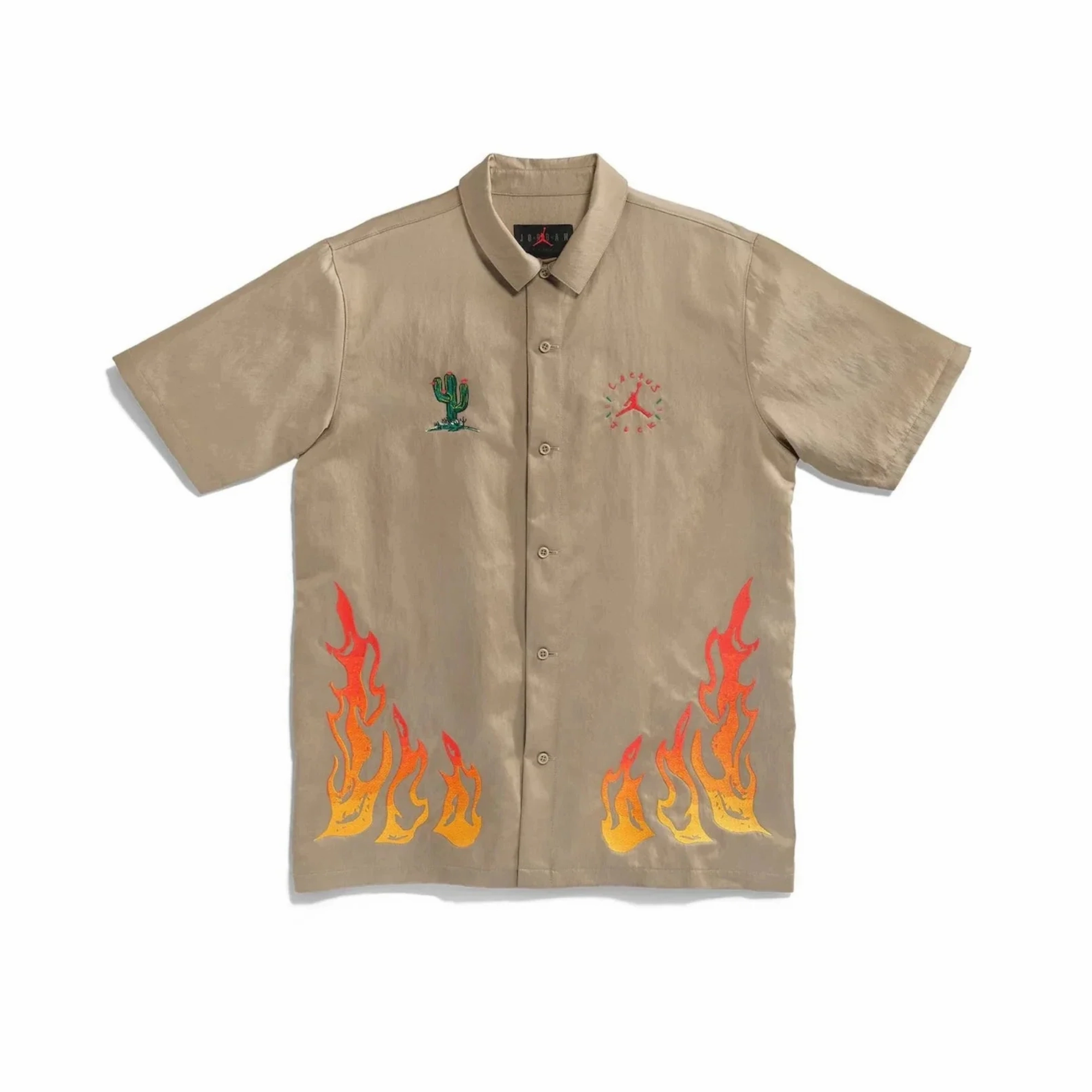 Travis Scott Cactus Jack x Jordan Button Down Shirt Khaki/University Red
