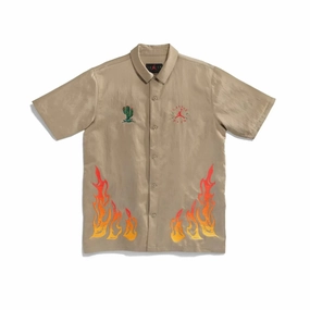 Travis Scott Cactus Jack x Jordan Button Down Shirt Khaki/University Red